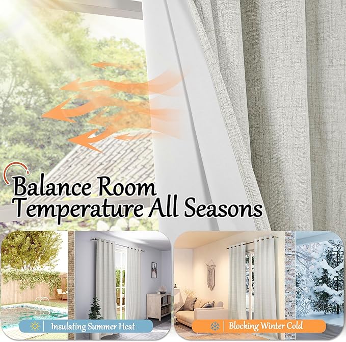 Short Blackout Curtains 45 Inch Length 2 Panels, Thermal Insulated Total Light Blocking Linen Window Curtains for Farmhouse Bedroom Basement, Bronze Grommet, Light Grey, Each 52" Wide