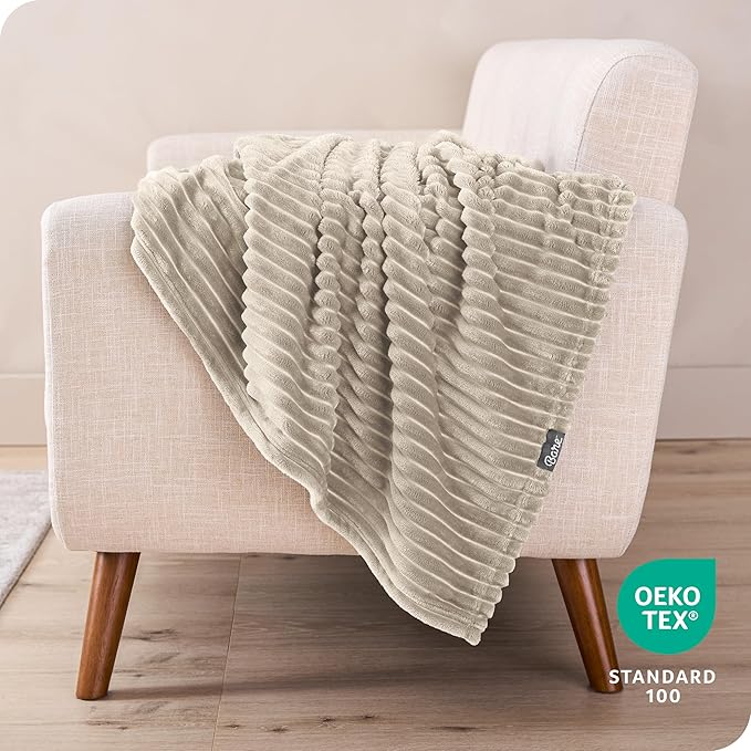 Bare Home Textured Fleece Blanket - Twin/Twin Extra Long - Ultra-Soft Lightweight for Bed, Sofa, and Couch - Luxury Microplush - Cozy Warm Blanket (Twin/Twin XL, Ribbed Oyster)