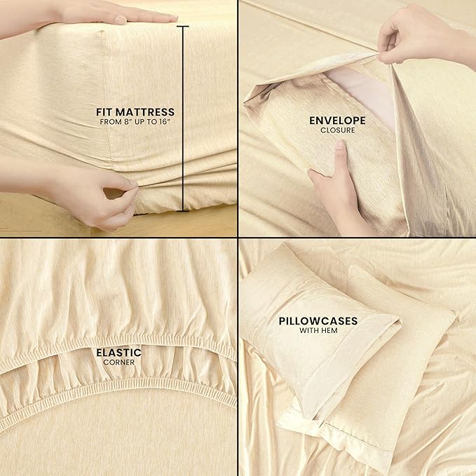 Utopia Bedding King Sheet Set – 4 Piece Bed Sheets for King Size Bed, Soft and Breathable Microfiber, Includes 1 Fitted Sheet, 1 Flat Sheet and 2 Pillowcases (Heather Oatmeal)