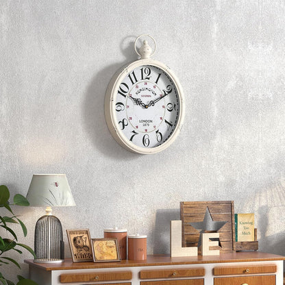 Menterry Oval Retro Wall Clock, Rustic Vintage Style, White Antique Design, Battery Operated Silent Decor Large Wall Clocks for Kitchen,Farmhouse,Office (15.5" H x 10.5" W)