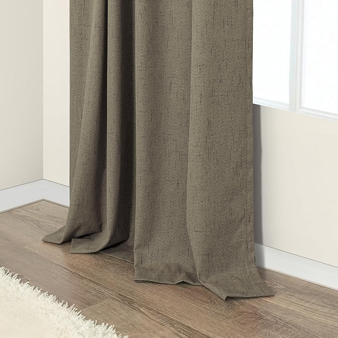 Brown Extra Long Blackout Curtains 108 Inch Long 9ft Back Tab Pocket Light Brown Linen Textured Curtain Drape for Living Room Bedroom Sliding Door Patio Boho Farmhouse Decor 52x108 Length 2 Panels Set