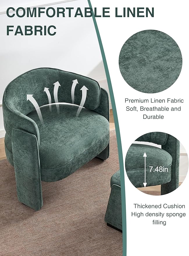 LOULENS Oversized Accent Chair with Ottoman, Modern Upholstered Barrel Chair with Footrest, Comfy Round Armchair for Living Room, Bedroom, Reading Room & Corner (1, Green)