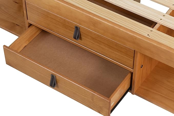 memomad Bali Storage Platform Bed with Drawers (Queen Size, Oak Brown Wood)