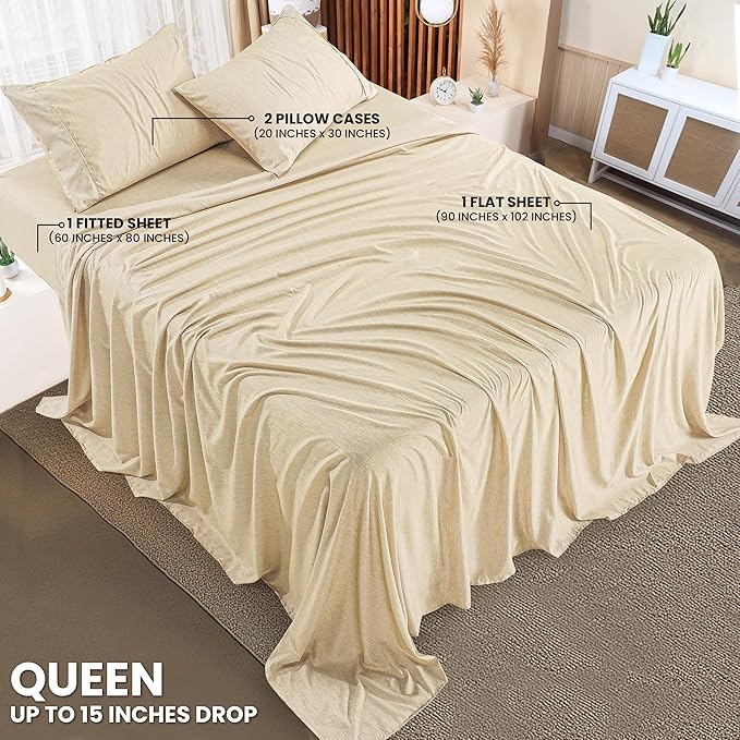Utopia Bedding Queen Sheet Set – 4 Piece Bed Sheets for Queen Size Bed, Soft and Breathable Microfiber, Includes 1 Fitted Sheet, 1 Flat Sheet and 2 Pillowcases (Heather Beige)