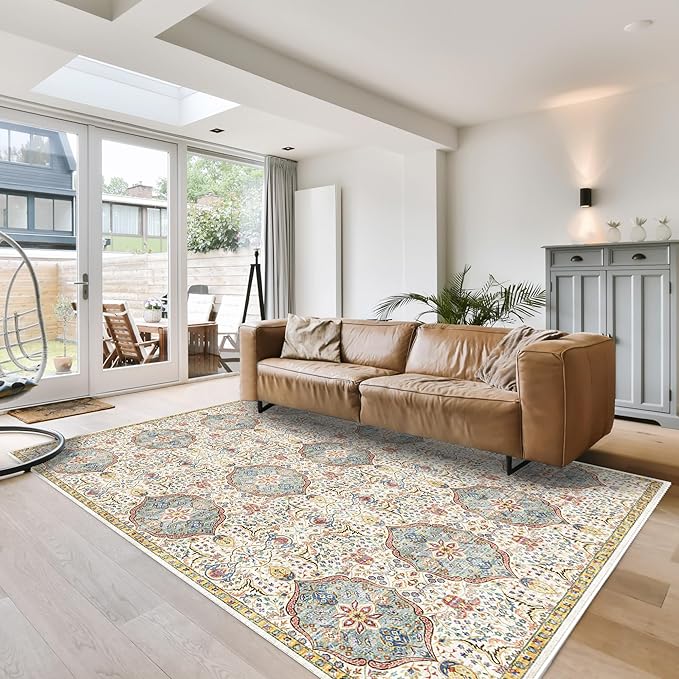 Gertmenian Indoor Bohemian Area Rug - 5x7 Standard, Non-Shedding, Ideal for High Traffic in Living Room, Bedroom, Entryway - Moroccan, Beige/Sand, 26833