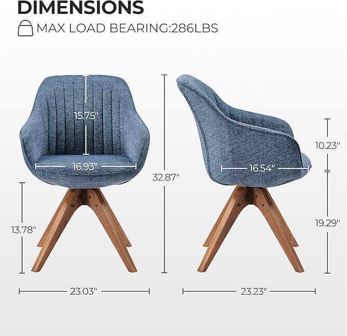 Zouron Mid Century Modern Accent Chair with Wooden Legs, Upholstered Swivel Chair No Wheels, Side Accent Armchair Vanity Chair for Small Space Home Office Living Room Bedroom, Blue