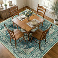 Area Rugs Square 7ft Washable Non-Slip, Floral Vintage Distress Print Pattern Medallion Carpet for Living Room Bedroom Dining Room, Dark Blue Vintage