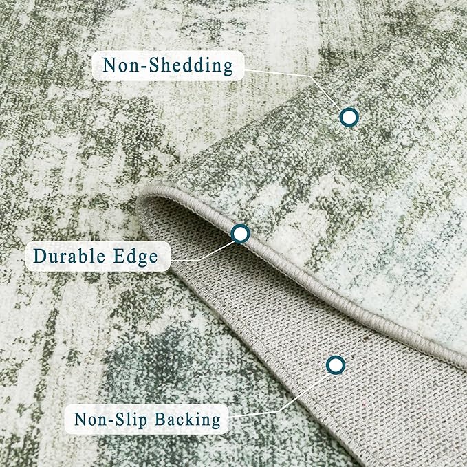 8x10 Area Rugs for Living Room, Non-Slip Backing Washable Rug 8x10, Large Area Rug Soft Carpet for Bedroom Dining Room, Modern Abstract, Easy Clean, Durable, Low Pile Rug Under Table, Green