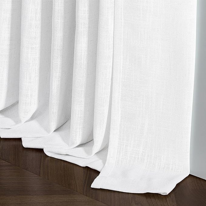 Snow White Pinch Pleated Linen Curtains 2 Panels for Living Room Bedroom Memory Training Shaped Semi Sheer Pleat Drapes with Hooks Rings Light Filtering Window Curtain 40x54