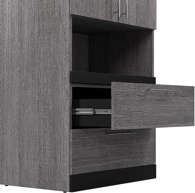 Bestar Orion 2 Drawer Set for 30W Tall Storage Shelf in White and Walnut Grey, Bedroom Organization