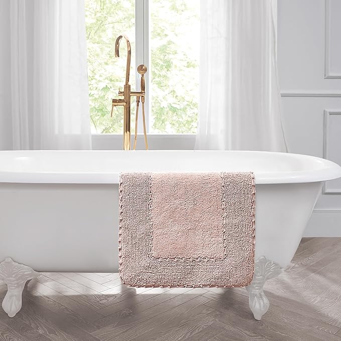 Laura Ashley Ruffle Border 100% Cotton Bath Rug, Blush Pink, 17"x 24"