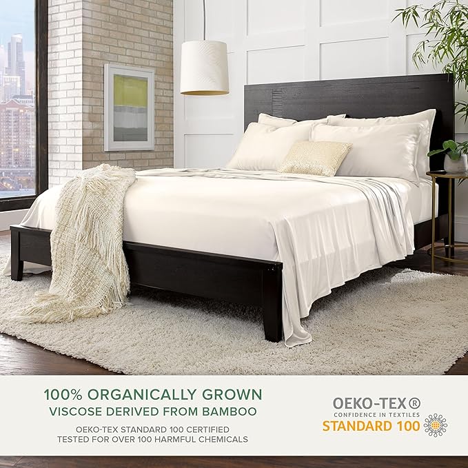 Pure Bamboo California King Sheets, Genuine 100% Organic Viscose Derived from Bamboo Bed Sheet Set, Soft & Cooling, Double Stitching, 2 Year Quality Promise (California King, Ivory)