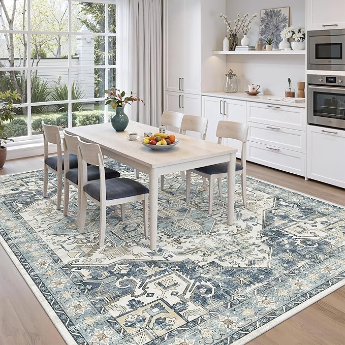 zesthome 10x12 Area Rugs-Washable Rug for Living Room, Non-Slip Backing Rugs, Stain Resistant 10x12 Rug for Bedroom, Ultra-Thin Low Pile Rugs, Vintage Large Home Decor