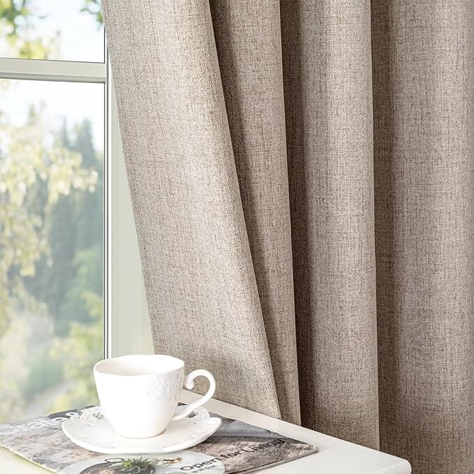 100% Blackout Curtains for Living Room, 96 Inch Curtains 2 Panel Set Light Blocking, Back Tab & Rod Pocket Thermal Insulated Drapes Bedroom Windows Home Decor(52W × 96L inch, Linen)