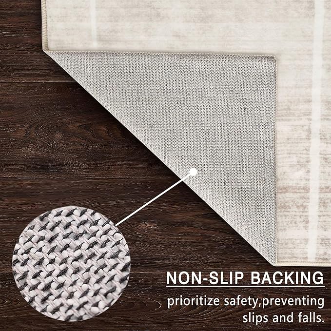 5x7 Area Rugs - Ultra-Thin Washable Rug with Non-Slip Backing, Ideal for Living Room, Bedroom, Kitchen Floor Beige Carpet - Modern Neutral Style, Easy Clean, Durable, Low Pile Rug