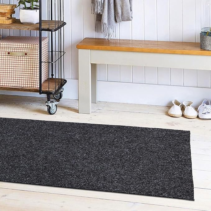 Ottomanson 2' x 5' Hallway Runner with Scraper Pile Extra Durable Non-Slip Rug Mat for Indoor & Outdoor Use - Ideal for Kitchen, Entryway, Patio & Garage - High-Traffic Carpet, Black