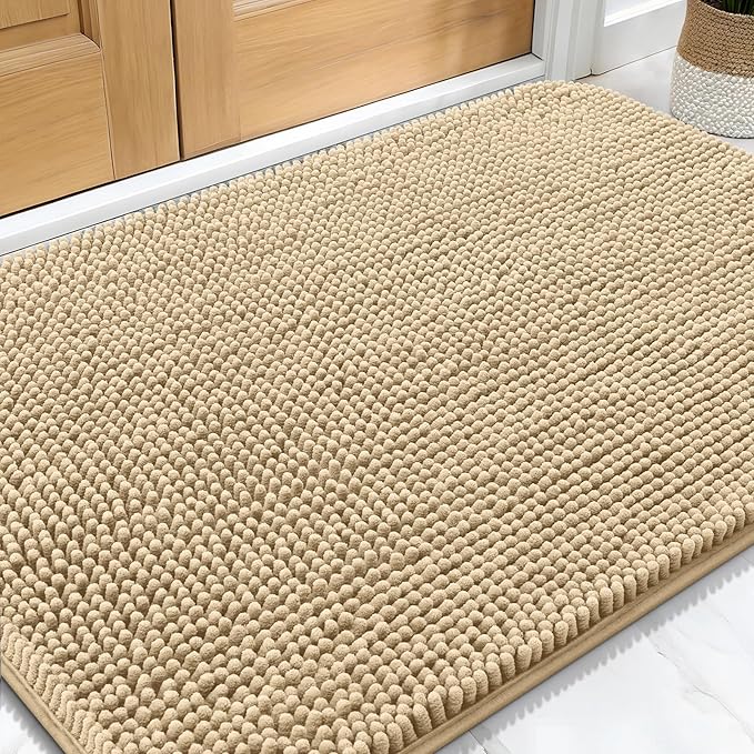 OLANLY Dog Door Mat for Muddy Paws 30x20, Absorbs Moisture and Dirt, Absorbent Non-Slip Washable Doormat, Quick Dry Chenille Mud Mat for Dogs, Entry Indoor Entryway Carpet for Inside Floor, Beige