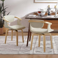 Art Leon Swivel Dining Chairs - Mid Century Modern Fabric Upholstered Kitchen Dining Room Chair with Arms, Desk Chairs No Wheels, Set of 2, Off White