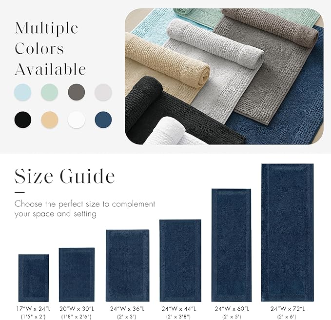 Madison Park Splendor Reversible 100% Cotton Tufted Bathroom Rug-3000 GSM Hotel Quality Luxurious Plush Medium Pile Bath Mat Absorbent, Quick Dry, Shower Room Décor, 24x36 Navy
