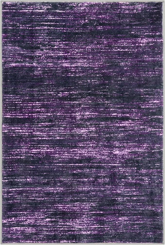 3x5 Modern Abstract Area Rug for Entryway, Purple White Super Soft Washable Rug with Non-Slip, Low-Pile Door Mat Indoor for Living Room Bedroom, Carpet with Non-Shedding