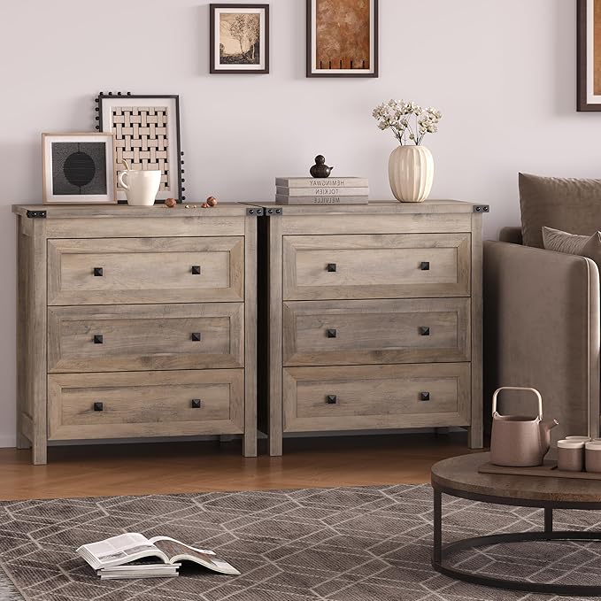 3-Drawer Dresser, Small Wooden Chest of Drawers with Metal Knobs, Water-Resistant Top, Storage Organizer with Anti-Tip Kit for Bedroom, Nursery, Living Room
