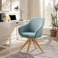 Zouron Mid Century Modern Accent Chair with Wooden Legs, Swivel Desk Chair No Wheels, Upholstered Side Armchair Vanity Chair for Small Space Home Office Living Room Bedroom, Light Blue