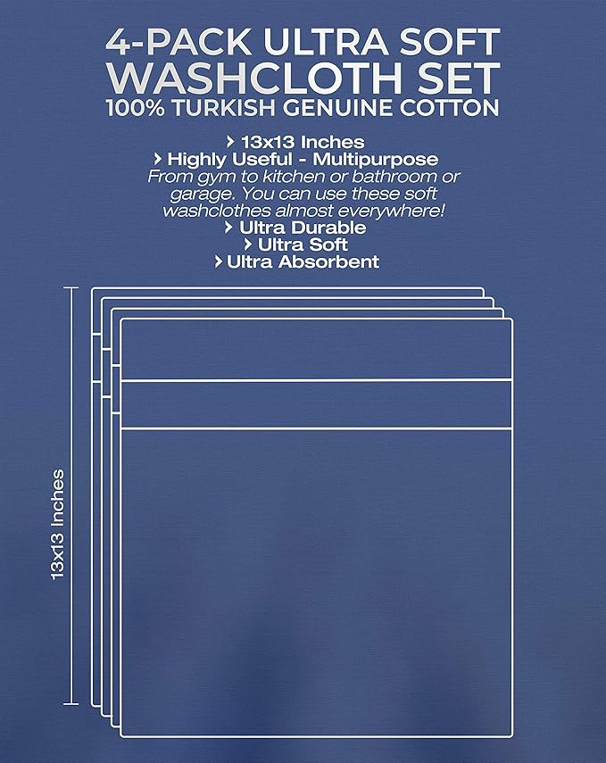 American Veteran Towel, 100% Cotton Turkish Washcloths for Bathroom Essentials 4 Pack, Soft Absorbent Wash Cloths Quick Drying Small Towels Washrags, Mint Green