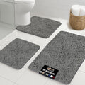 GORILLA GRIP Bathroom Rug Sets 3 Piece, Bath Mat Set and Oval Toilet Base with Rubber Backing, Plush Absorbent Shaggy Chenille Washable Mats, Includes 24x19.5, 24x17 and 30x20 Inch Rugs, Grey