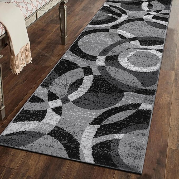 Rugshop Contemporary Abstract Circles Perfect for high Traffic Areas of Your Living Room,Bedroom,Home Office,Kitchen Runner Rug 2'7" x 6' Gray