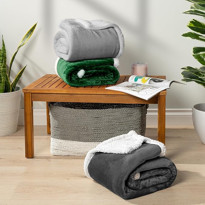 Pavilia Sherpa Fleece Blanket for Bed, King Size, Light Grey, Plush Soft Fuzzy, Cozy Reversible Winter Blanket for Women & Men, 90x108 Inches