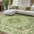 Area Rugs 8'x10' Washable Non-Slip, Floral Vintage Distress Print Pattern Medallion Carpet for Living Room Bedroom Dining Room, Sage Green Yellow