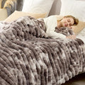 Cozy Bliss Faux Fur Throw Blanket for Couch, Cozy Warm Plush Striped Blanket for Sofa Bedroom Living Room, 90 * 90 Inches Tie-dye Grey