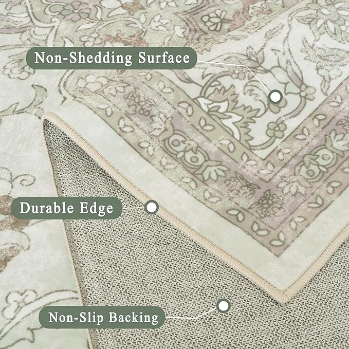 vivorug Runner Rug 2'x7' Vintage Floral Washable Non-Slip Runners for Hallways Kitchen Entryway Laundry Room Carpet Hallway Runner Sage Green