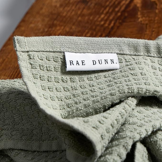 Rae Dunn Hand Towels, Embroidered Decorative Hand Towel for Kitchen and Bathroom, 100% Cotton, Sage- Fresh/Clean, 16"x 26"