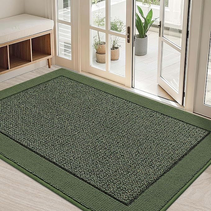 BEQHAUSE Indoor Door Mat 32" x 48", Dirt Trapper Door Mats Non-Slip Entryway Rugs Washable, Resist Dirt Absorbent Welcome Mat, Low Profile Floor Mats for Front Back Door and Entryway, Green