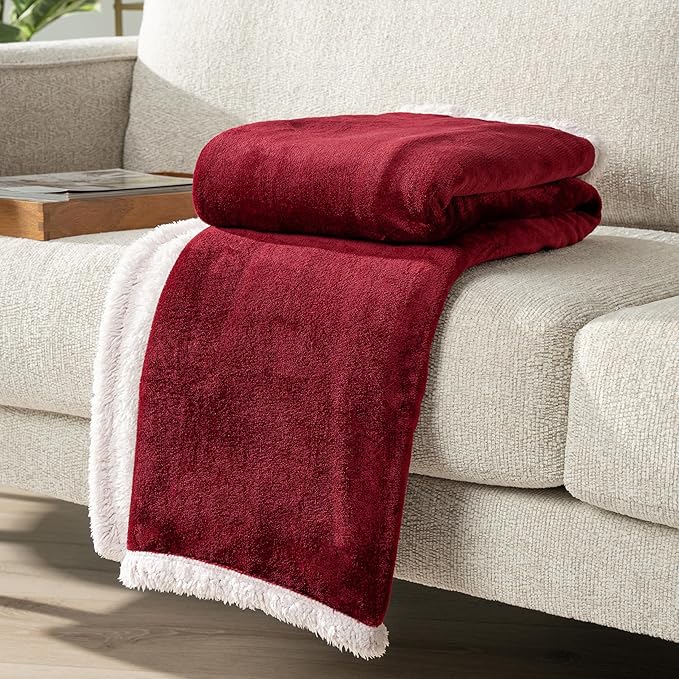 Pavilia Sherpa Fleece Blanket for Bed, Queen Size, Maroon Red, Plush Soft Fuzzy, Cozy Reversible Winter Blanket for Women & Men, 90x90 Inches