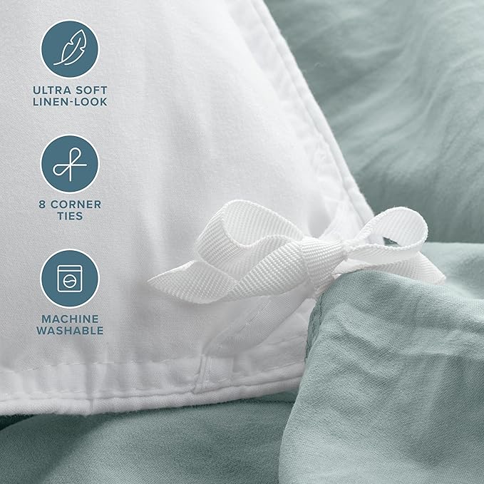 Bare Home Microfiber Duvet Cover Set - Ultra Soft Washed Microfiber - Full Size - Linen-Like Look - Easy Care - Breathable Fabric - Our Softest Duvet Cover Set (Full, Sea Spray)