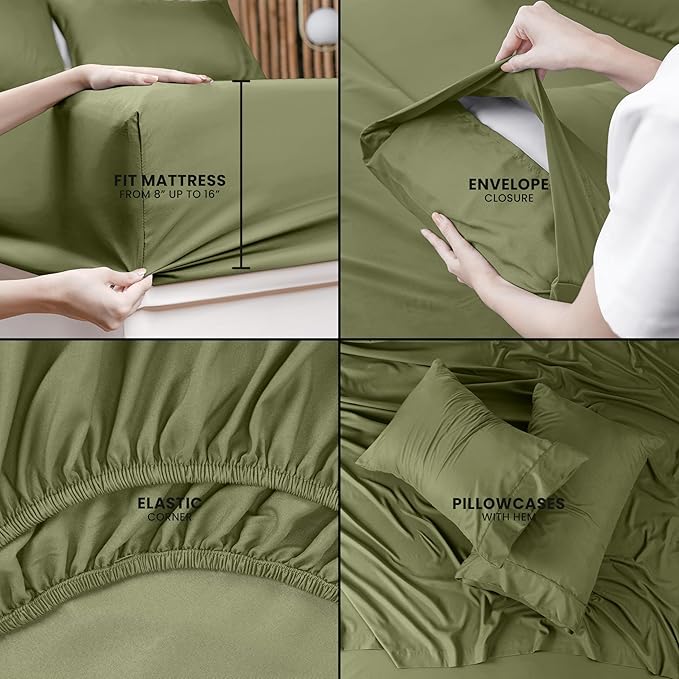 Utopia Bedding King Sheet Set – 4 Piece Bed Sheets for King Size Bed, Soft and Breathable Microfiber, Includes 1 Fitted Sheet, 1 Flat Sheet and 2 Pillowcases (Olive)