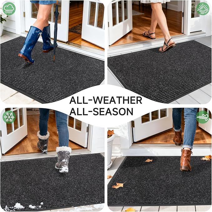 Front Door Mat, Heavy Duty Indoor Outdoor Doormat for Entryway, 60" x 36" Low Profile Outdoor Mats for Home Entrance, Stain and Fade Resistant Welcome Mat for High Traffic Area, Black