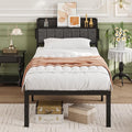 16 Inch Twin Bed Frames with Upholstered Storage Headboard, Heavy Duty Twin Platform Bed No Box Spring Needed, Noise Free, Easy Assembly, Gray