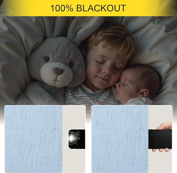 Pitalk 100% Blackout Light Blue Curtains 84 Inch Length for Bedroom Window 2 Panel Room Darkening Insulated Thermal Sky Colored Pale Blue Black Out Curtain Drapes for Living Room 84 Long Coastal Decor