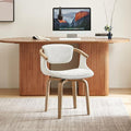 Art Leon Desk Chair No Wheels, Mid Century Modern Swivel Accent Chair, Boucle Fabric Home Office Desk Chair for Small Spaces Living Room Bedroom, White