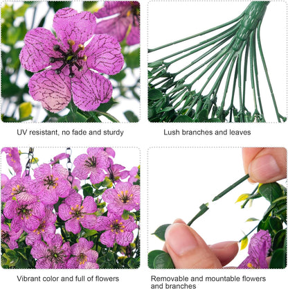 Artificial Faux Hanging Flowers Plants for Outdoor Decor, 2 PCS Outside Fake Silk Violets with Eucalyptus UV Resistant Realistic Daisy Trailing Vines for Planter Front Door Balcony Patio Yard, Purple