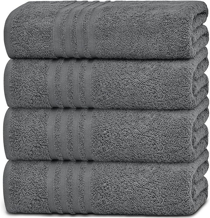 White Classic Wealuxe Grey Bath Towels Set of 4, Cotton Body Towel for Hotel, Gym, Spa, Soft Extra Absorbent Quick Dry Towels for Bathroom 27x54 Inch