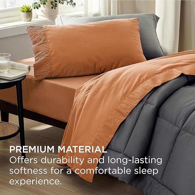 Bedsure Twin Sheets Set - 3 Pieces Soft Twin Bed Sheets - Breathable & Cooling - Hotel Luxury - Easy Care Polyester Microfiber Bedding for Women, Men, Dusty Orange