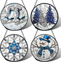 Stained Glass Window Hanging 4 Pcs Set White Winter Christmas Snow Scene Large 11.8" - Suncatcher Door Garden Sun Catcher Decor Birthday for Mom Woman Nana Men Friend Wife