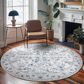jinchan Lima Round Rug 8ft Vintage Machine Washable Area Rug Indoor Circle 8' Ultra-Thin Non-Slip Floral Print Carpet for Farmhouse Entryway Dining Room Living Room Bedroom Office (8'Round, Blue)