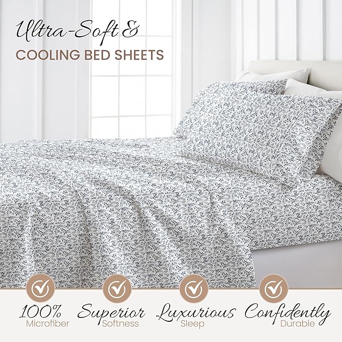 Linen Market 4 Piece California King Bedding Sheet Set (Navy Vines) - Sleep Better Than Ever with These Ultra-Soft & Cooling Bed Sheets for Your Cal King Size Bed - Deep Pocket Fits 16" Mattress