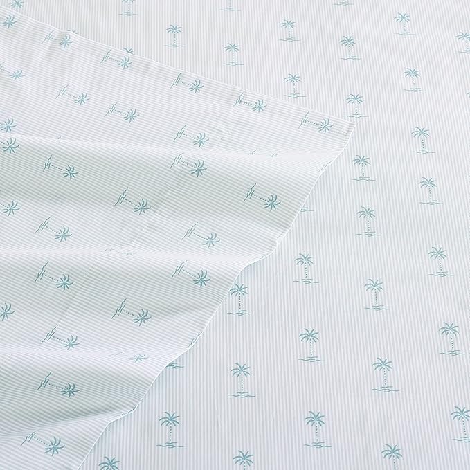 Tommy Bahama - Queen Sheets, Cotton Percale Bedding Set, Crisp & Cool, Stylish Bedding Set (Kaw Palms Blue, Queen)