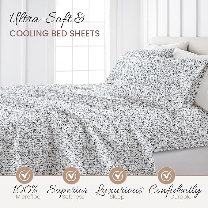 Linen Market 3 Piece Twin Bedding Sheet Set (Navy Vines) - Sleep Better Than Ever with These Ultra-Soft & Cooling Bed Sheets for Your Twin Size Bed - Deep Pocket Fits 16" Mattress